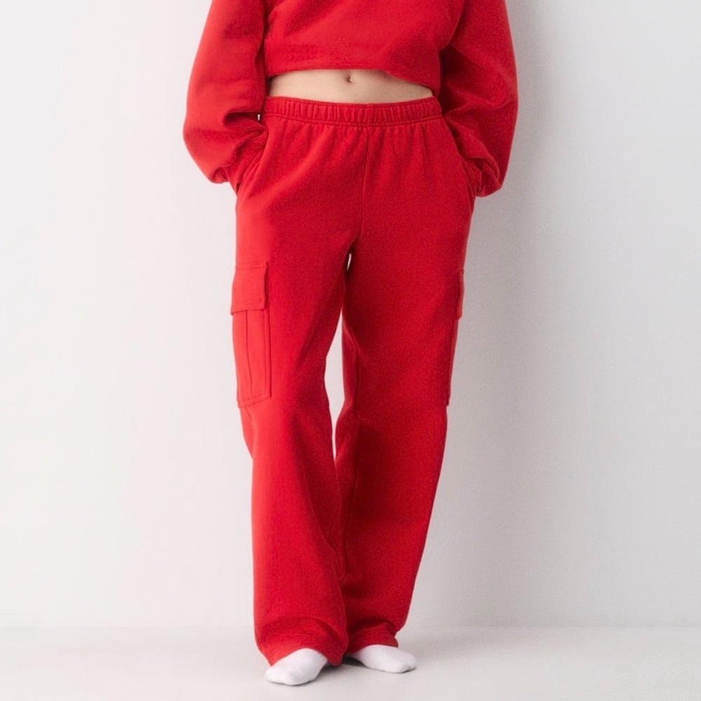 Aritzia TNA sweatfleece cozy fleece mega fit Red Cargo Sweatpants